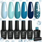 Beetles Gel Polish Iceland Lagoon bottle swatch shows icy blue tone for chic winter nails.