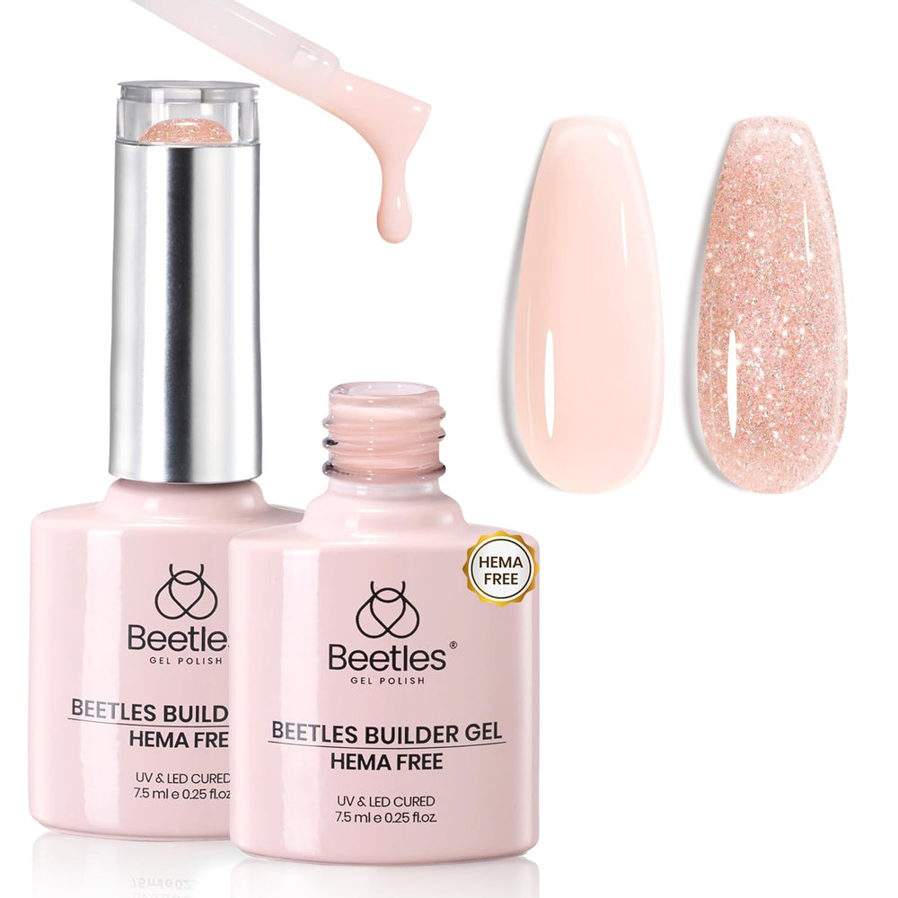 Beetles Builder Gel Amber Embrace nude shade close-up for natural nails