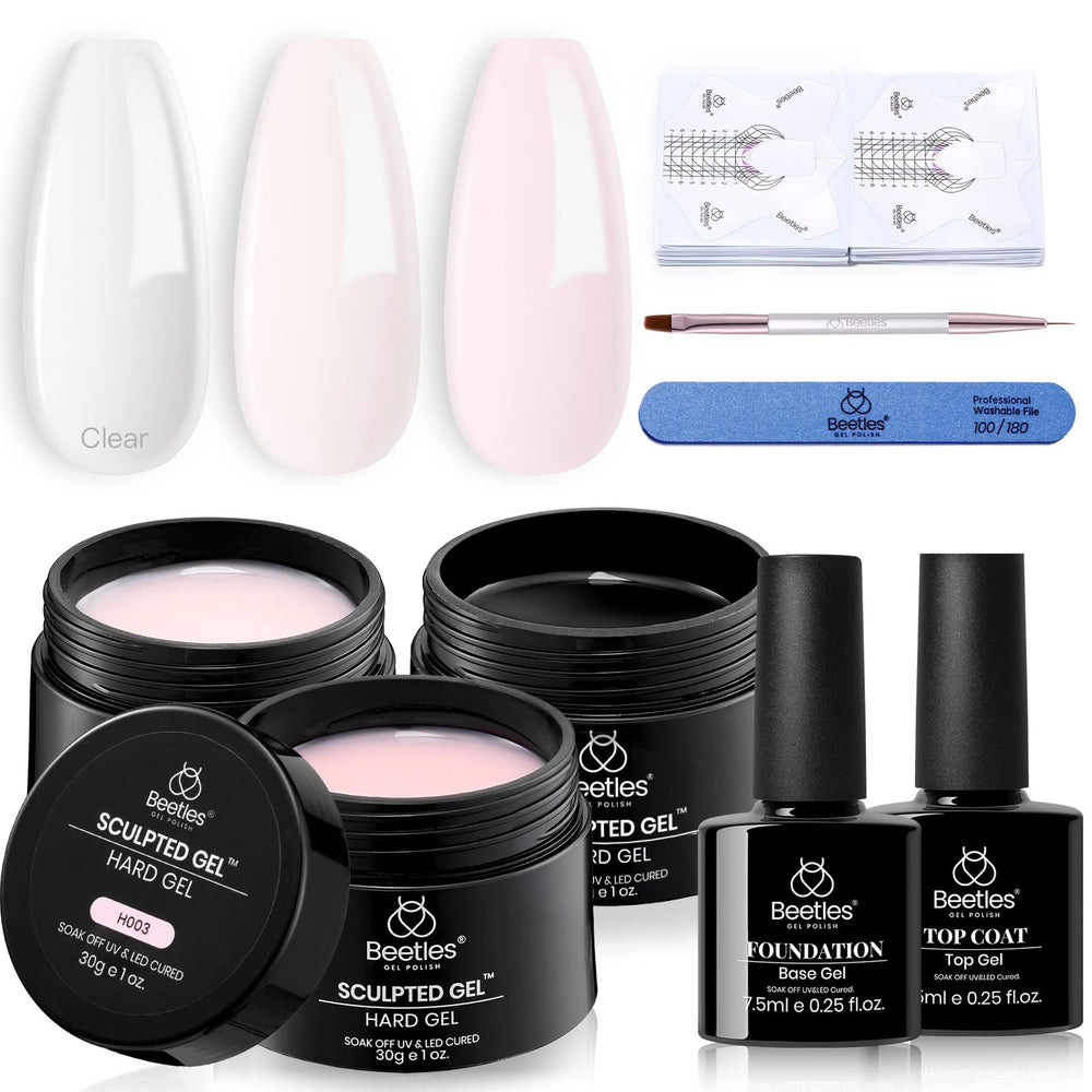 Beetles Builder Gel Kit 30g 3 colors clear nude pink for professional nail extensions.