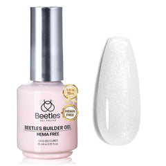 Beetles Builder Gel HEMA-Free bottle highlights a smoother, irritation-minimizing formula for sensitive nails.