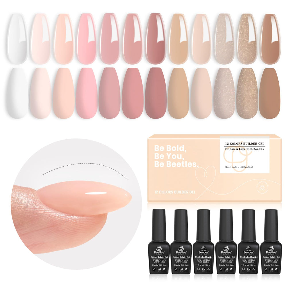 Beetles Builder Gel Set color palette swatches for customizable nails and styles