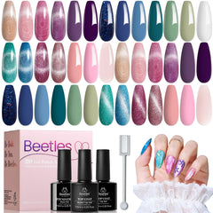 Beetles Cat Eye Floral Verses set packaging showcases 20 colors for versatile nail art ideas.