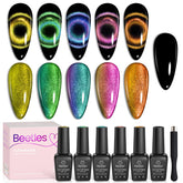 Beetles Cat Eye Gel Nail Polish Set with six color-shift shades for chic looks