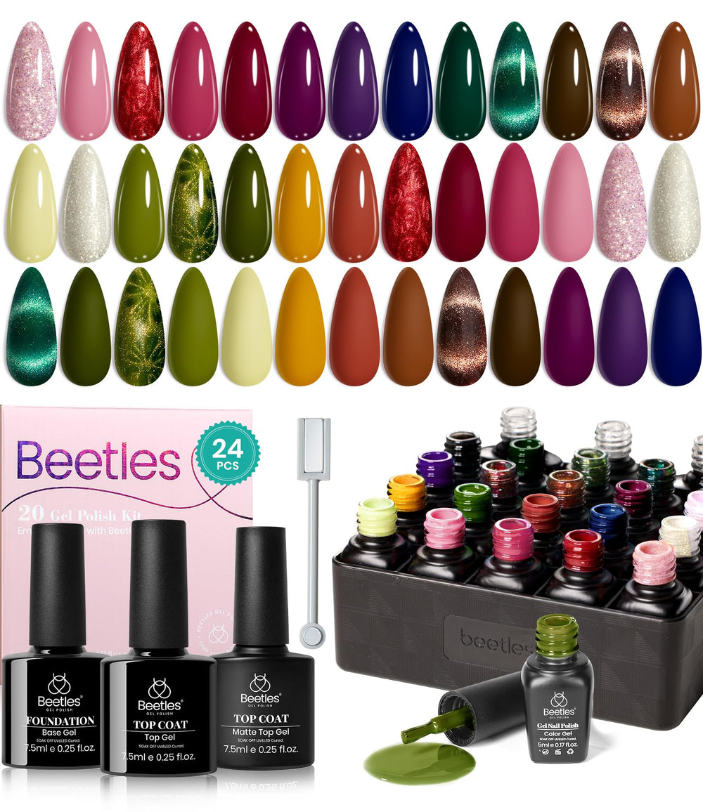 Beetles Cat Eye gel nail polish set packaging shows 20 colors for versatile manicures