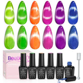 Beetles Cat Eye Neon Colors swatches showcase vibrant options for bold day-to-night nails.