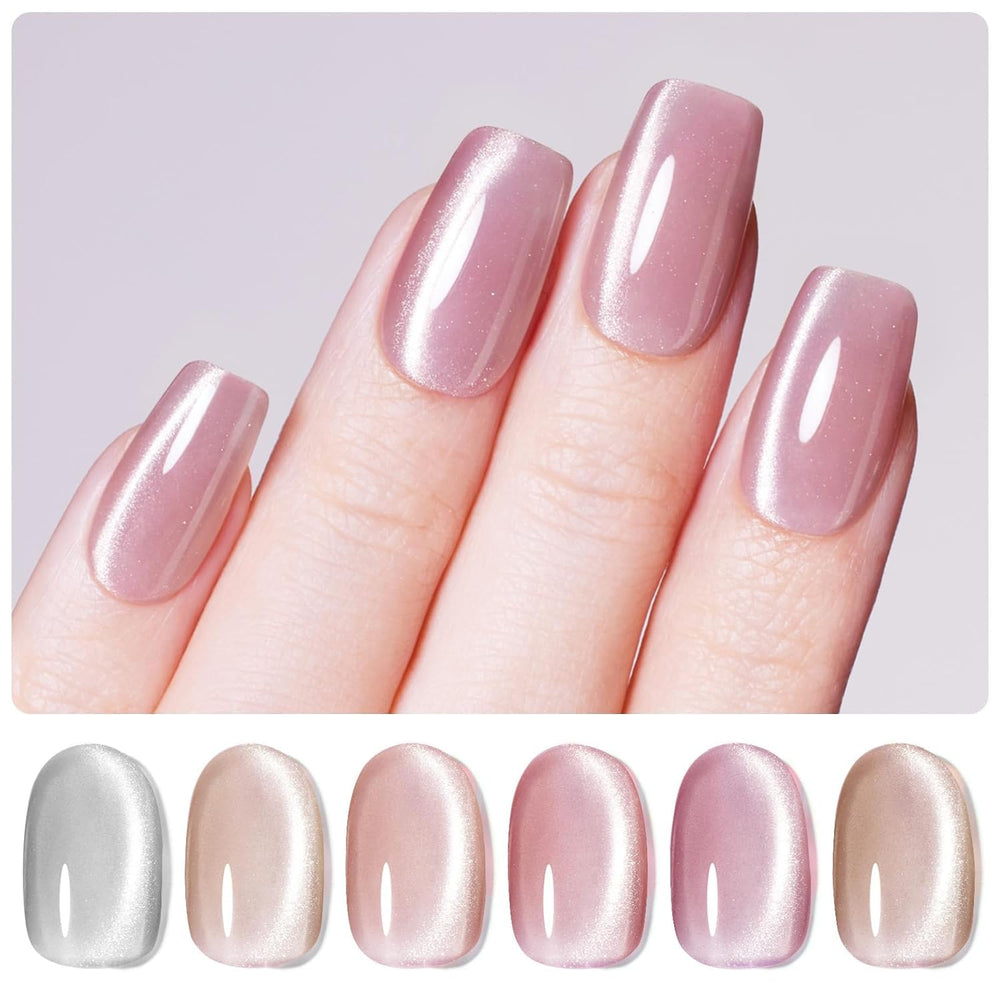 Beetles Cat Eye Nude Reflection swatch showing velvet shimmer for elegant everyday nails.