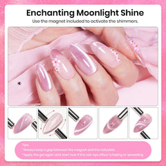 Beetles Cat Eye Gel Polish on nails shows a translucent pink, glassy finish.