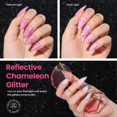 Beetles Chameleon Gel Polish sparkle diamond powder close-up highlights radiant glitter