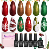 Beetles Christmas Gel Polish Set display with six festive colors for holiday nails.