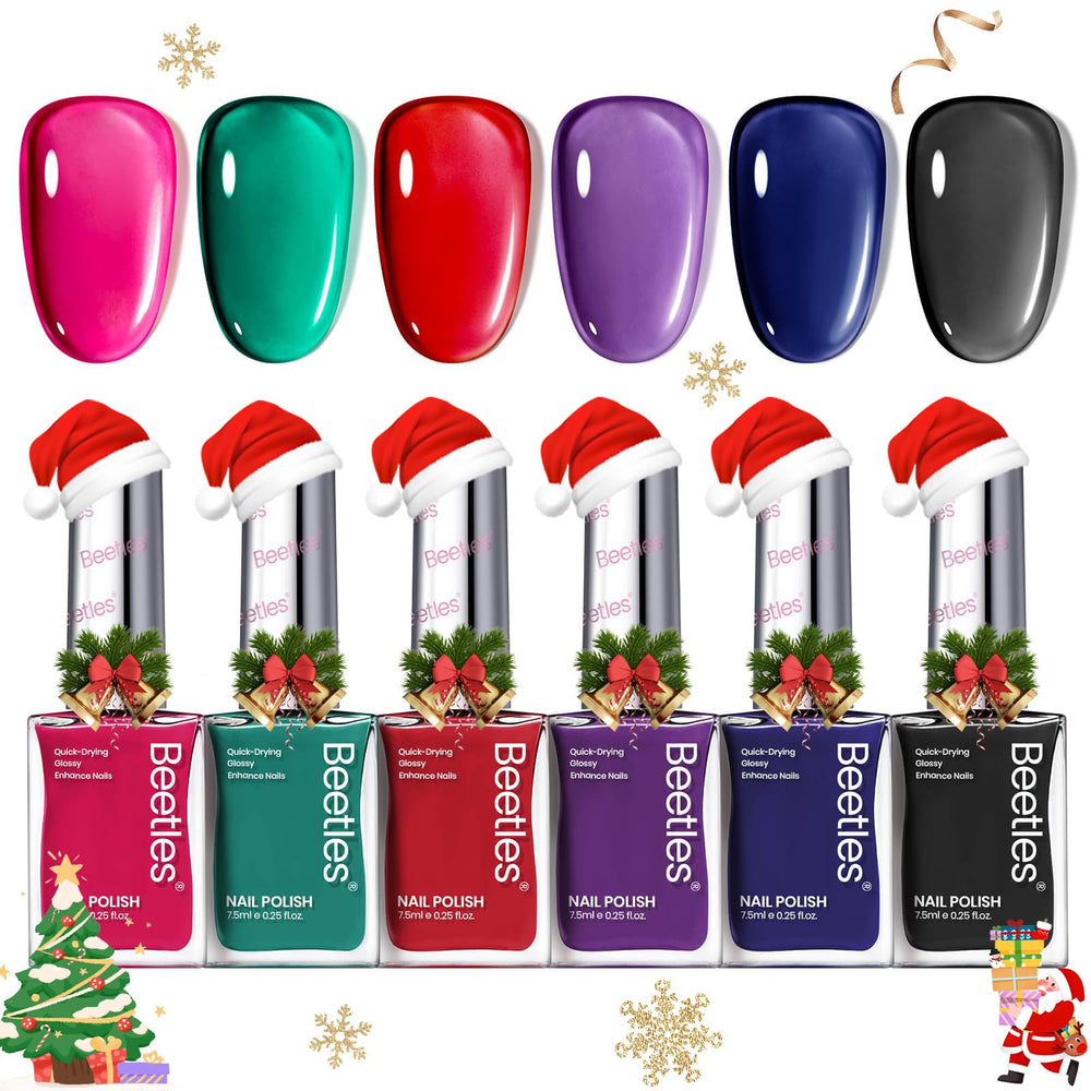 Beetles Christmas nail polish set color palette with festive winter shades.
