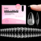 Beetles Curve-EX Almond Short tips closeup showing secure fit and curved arch for durability