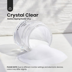 Beetles Dip Powder Clear swatch demonstrates versatile coverage for baselayers and French nail art