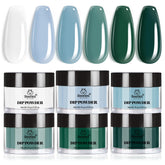 Beetles Dip Powder Kit color swatch showing six blue-green shades for versatile nail art