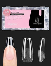 Beetles Etch X Nail Tips in medium coffin for sturdy DIY extensions.