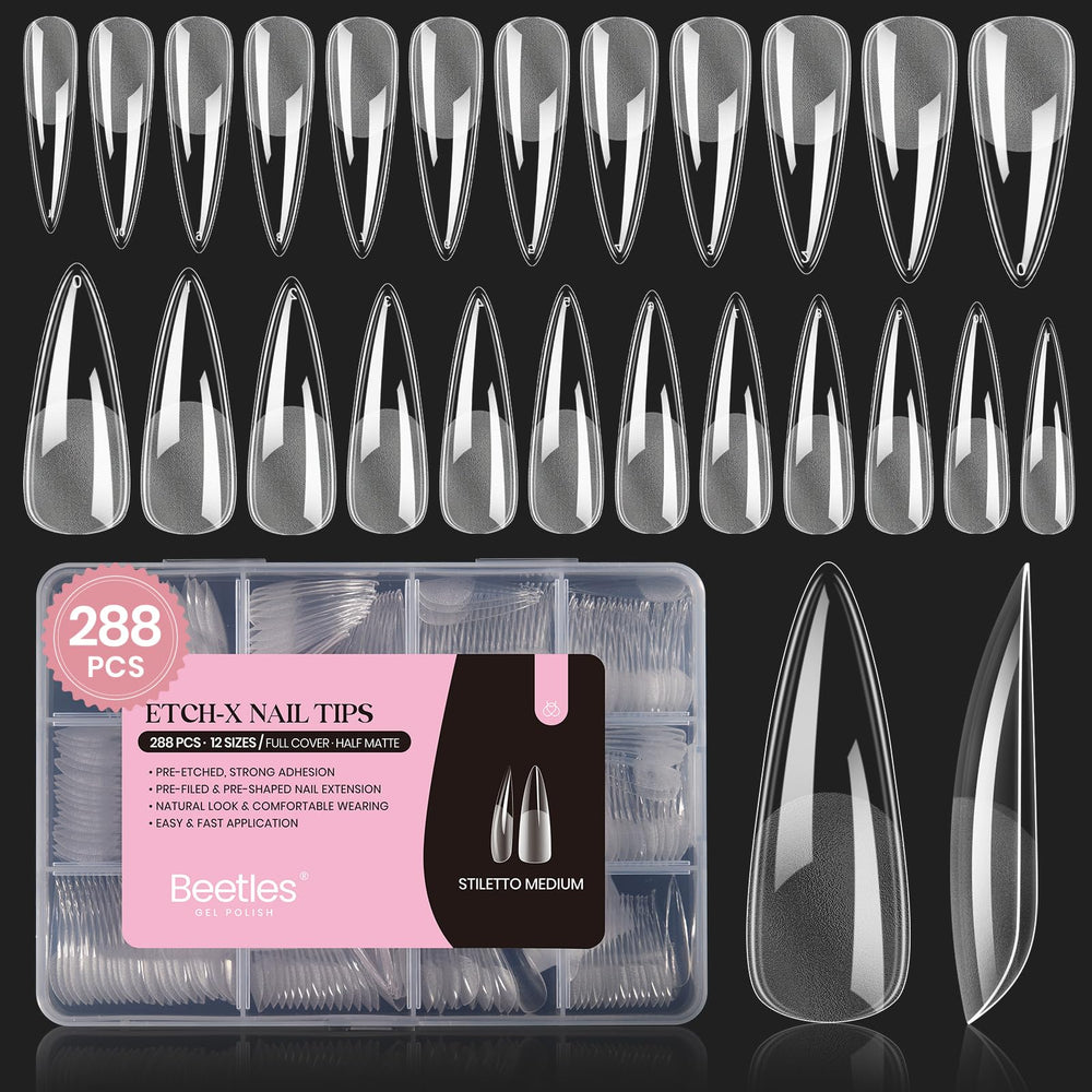 Beetles Etch-X stiletto tips close-up for easy application and natural look.