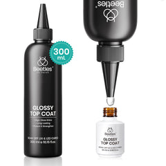 Beetles Extra Glossy Top Coat 300ml bulk cap design enables mess-free sealing for pros.