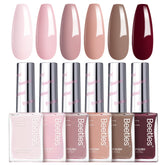 Beetles Gel Polish Coconut Mousse six-color palette for quick-dry nude nails.