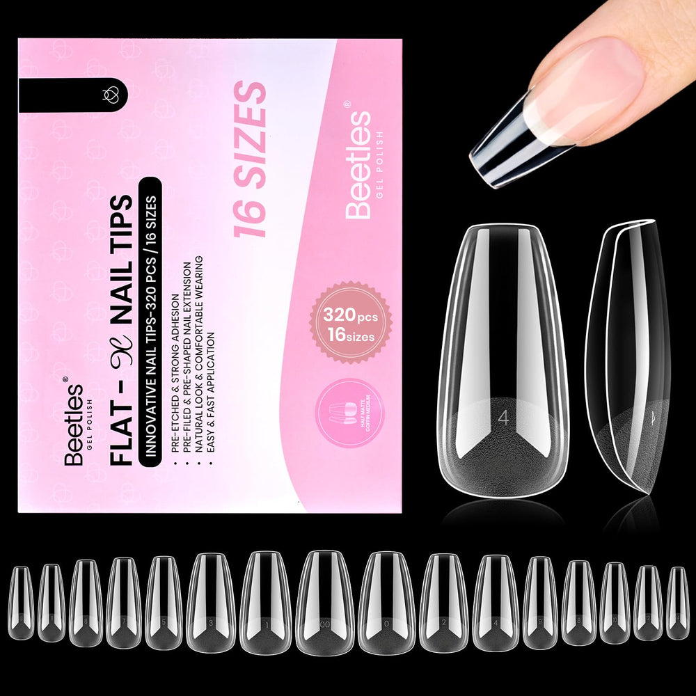 Beetles Flat-X coffin medium nail tips 320-piece set for secure all-day wear