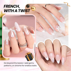 Beetles French Gel Polish Set bubble-tip manicure closeup with glossy mirror finish