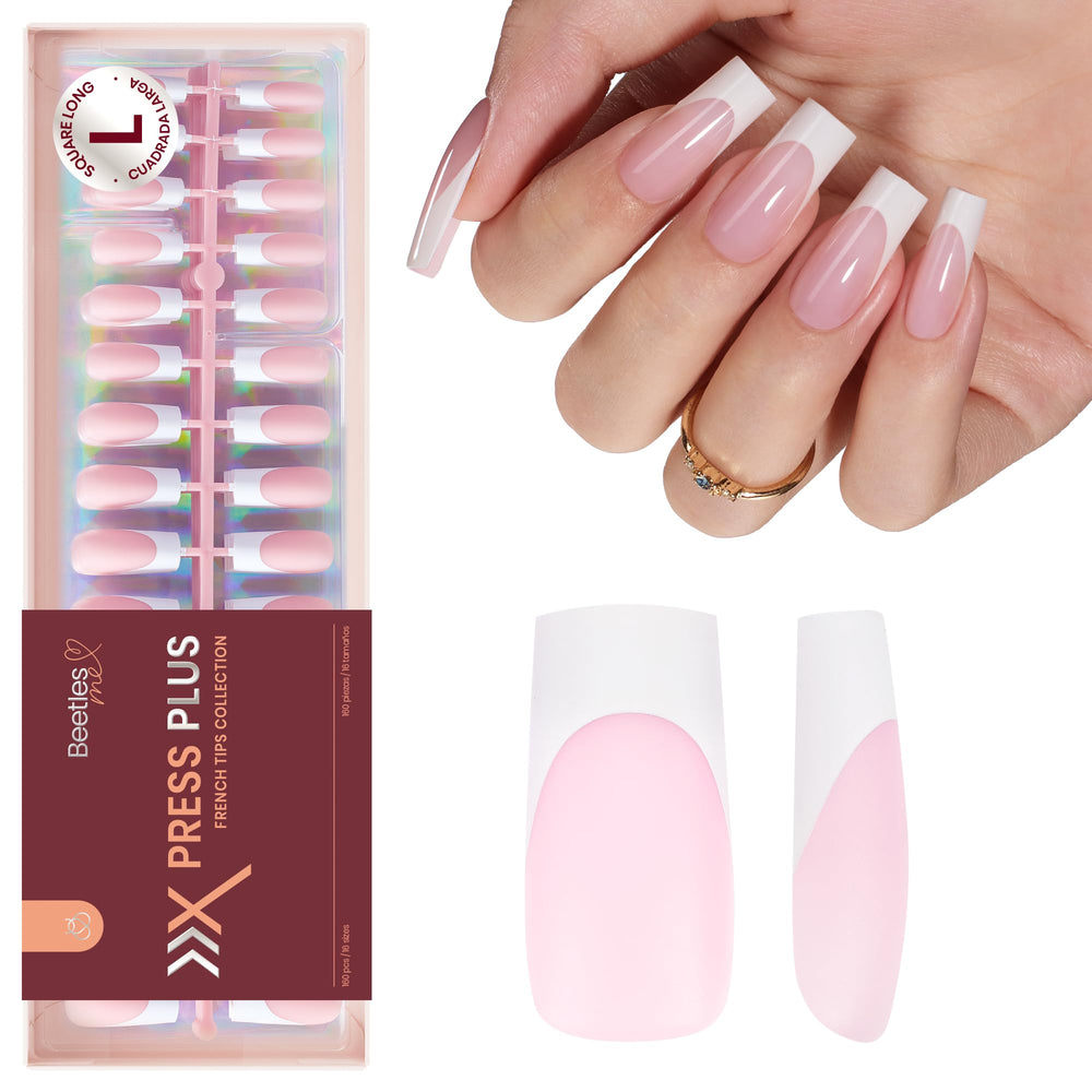 Beetles French Tip Press-On Nails long square white tips for easy salon-quality manicure