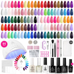 Beetles Gel Nail Kit 55-color swatches offer at-home manicure versatility.