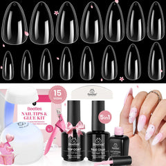 Beetles Gel Nail Kit Clear Almond Medium tips set—durable extensions for at-home manicure.