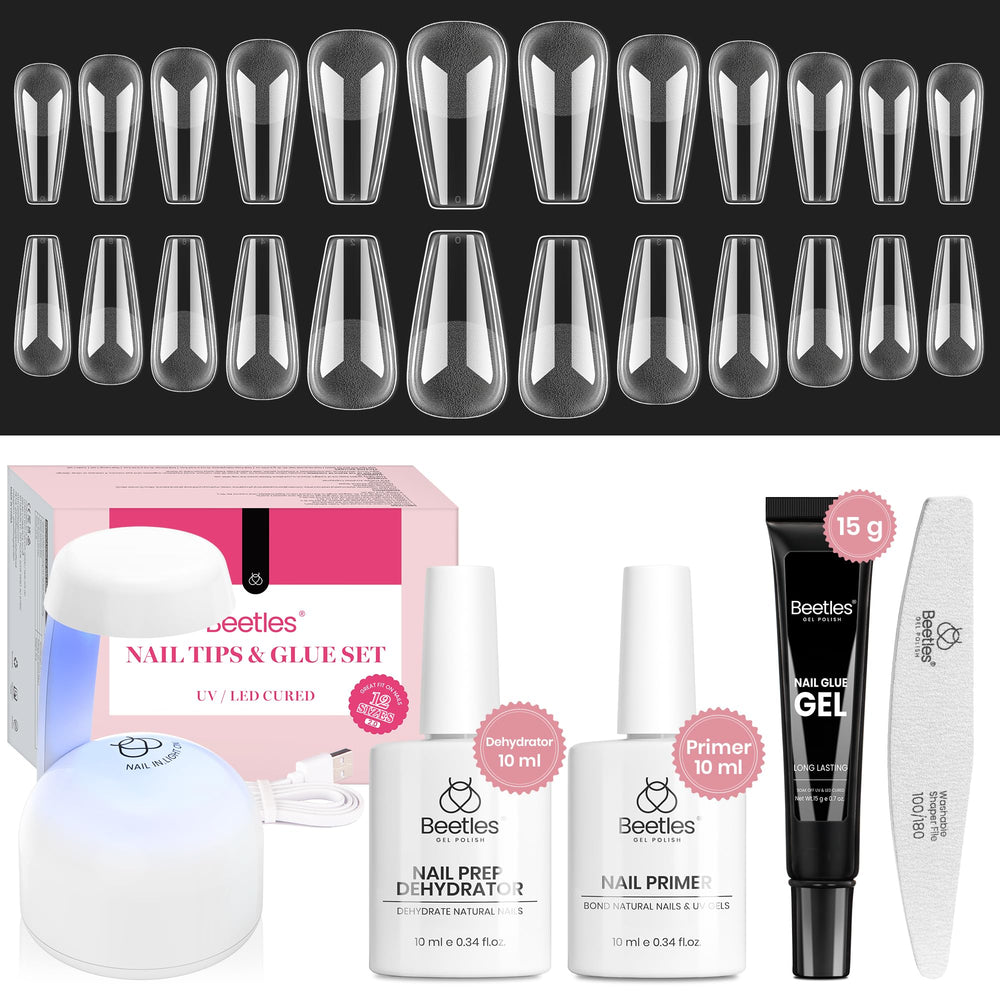 Beetles gel nail kit front view with coffin tips for easy at-home manicure.