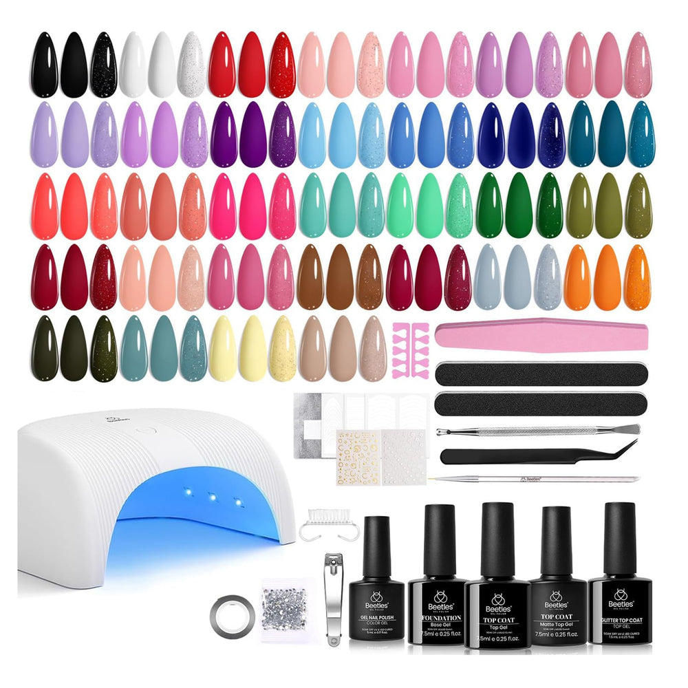 Beetles Gel Nail Kit out of box shows a complete at-home manicure setup.