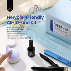 Beetles Gel Nail Kit Short Almond nail glue illustrates 5-in-1 versatility for DIY art