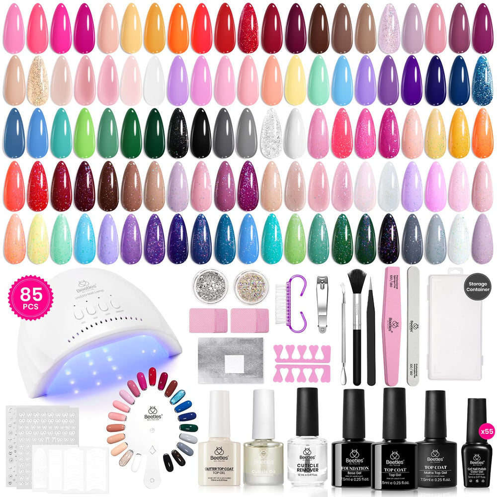 Beetles Gel Nail Polish Kit 85-Piece collection offering seasonal shades for all-year manicure creativity.
