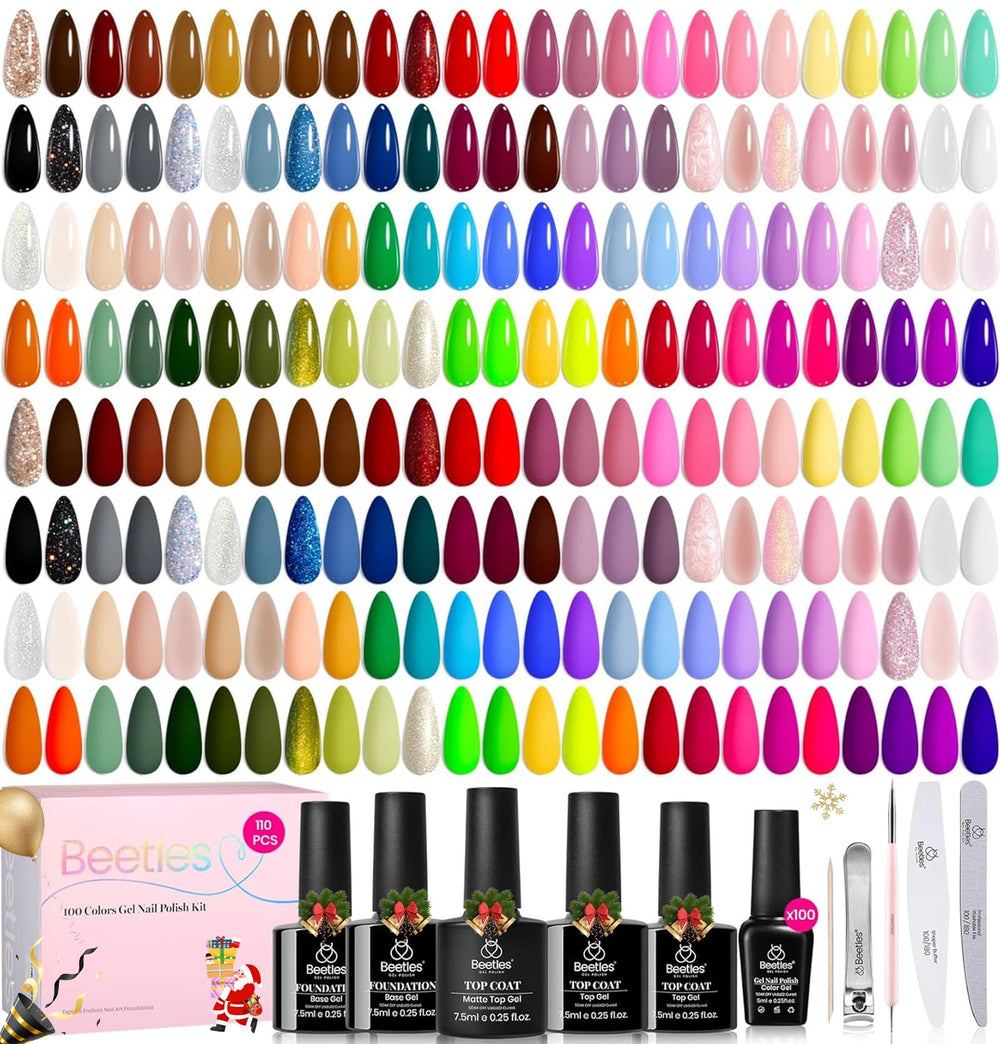 Beetles gel nail polish set color swatches show 100 shades for versatile looks