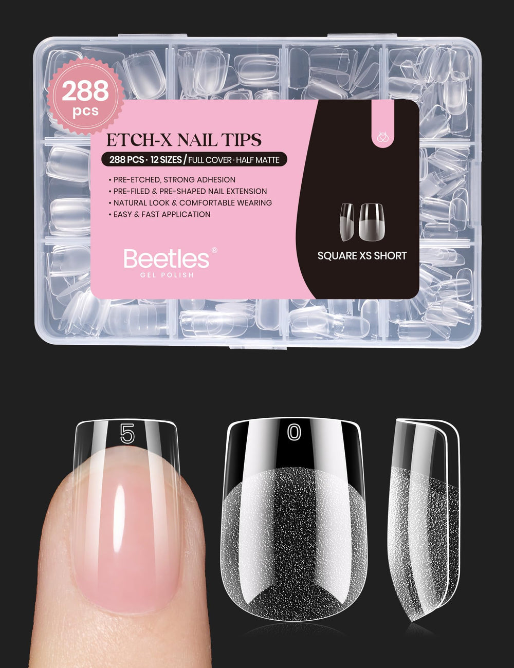 Beetles Gel Nail Tips 288pcs extra-short square collection for quick home manicures