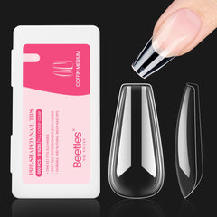 Beetles Gel Nail Tips package with medium coffin clear tips for easy at-home use