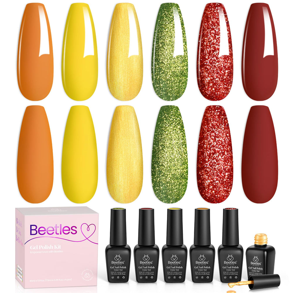 Beetles Gel Polish Autumn Realm gradient palette shows sunset-inspired hues for chic nails.