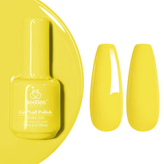 Beetles Gel Polish Canary Yellow bottle closeup highlighting vibrant color and smooth application