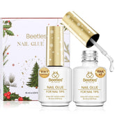 Beetles gel polish Christmas glue pack closeup shows clear, precise adhesion for tips
