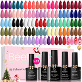 Beetles Gel Polish Christmas Set color swatches show 32 winter hues for versatile holiday looks.