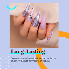 Beetles gel polish color swatches preview six purple tones for easy shade choice.