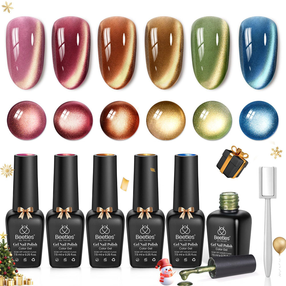 Beetles Gel Polish Golden Mirage bottle closeup with shimmering cat-eye powder.