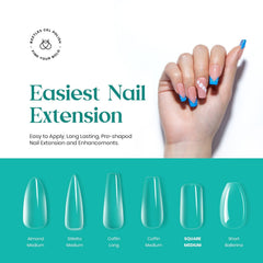 Beetles Gel Polish clear full-cover tips for natural-looking extension and smooth finishes.