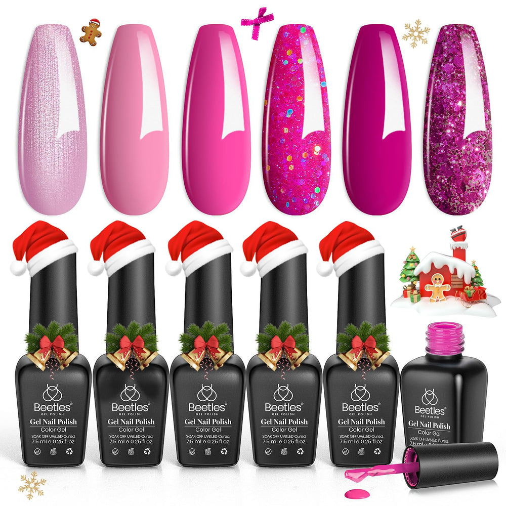 Beetles Gel Polish Pink Angel kit box showing six pink shades for holiday nails.