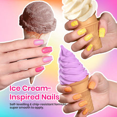 Beetles Gel Polish pink-ice-cream shade adds playful color for cheerful looks.