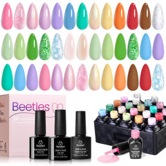 Beetles Gel Polish Set 20 Colors collection with vibrant pastels for versatile nail art.