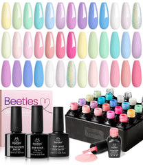 Beetles Gel Polish Set with 20 pastel colors for versatile manicure ideas.