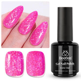 Beetles Glitter Gel Nail Polish hot pink with reflective diamonds for lasting sparkle