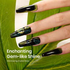 Beetles Glitter Green Cat Eye nail art close-up showing shimmer and depth