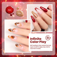 Beetles Glitter Red Gel Polish on nail swatch demonstrates Christmas-ready glitter for nails.