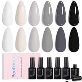 Beetles gray gel polish set packaging showcases six color options for winter nails.