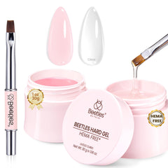 Beetles HEMA-Free Hard Gel bottle-application supports smooth, controlled nail prep with safer formulation.