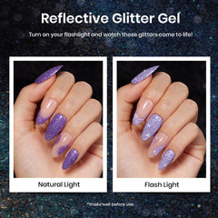 Beetles holographic sparkle on nail demonstrates vibrant color shift for standout manicure.